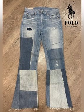 Polo Ralph Lauren Light Blue Patchwork Denim Flare Jeans